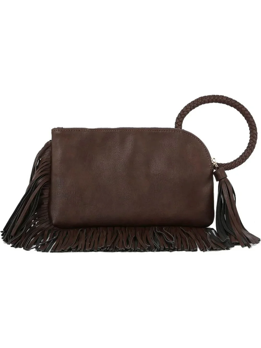 Women Fringe Coffee Leather Formal Purse Wristlet Wallet Casual Evening Handbag